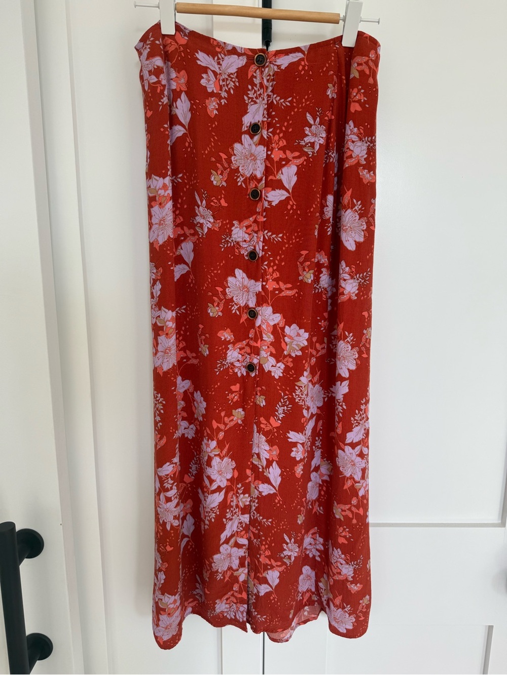 Free People Red Floral Button-Front Maxi Skirt